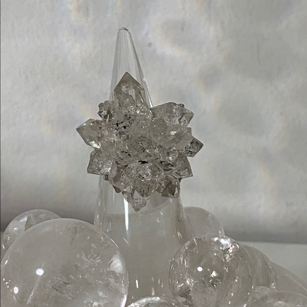 Herkimer Quartz Statement Ring | Raw Crystal Cluster | Natural Clear Quartz